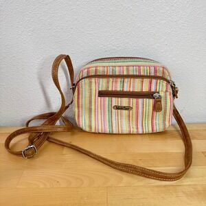 MultiSac Multi-Color Striped Woven Crossbody Bag Brown Adjustable Strap Small
